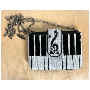 Mary Frances Women's‎ "Keyed Up" Black and White Beaded Piano Design Bag